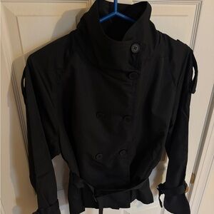 Black High Neck Short Trench Like Jacket